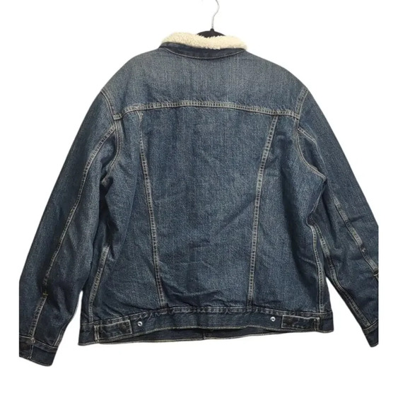 Levi's Mens Denim Sherpa Lined Trucker Jacket Coat Blue Stylish - Picture 2 of 15